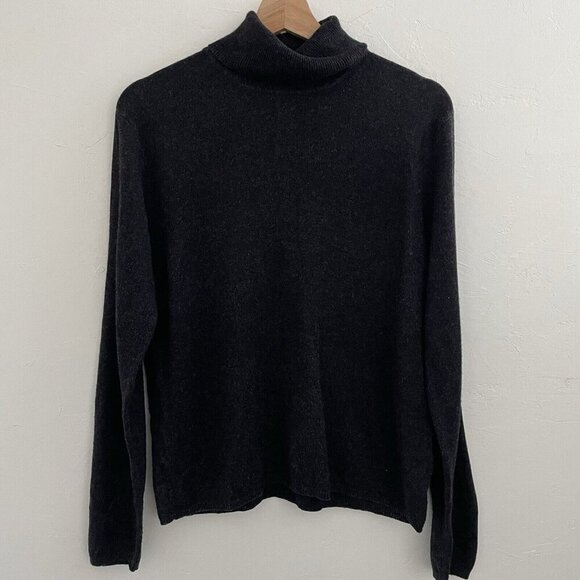 August Silk Cashmere Sweater Turtleneck Dark Gray XL Minimalist Capsule Office - Picture 1 of 8